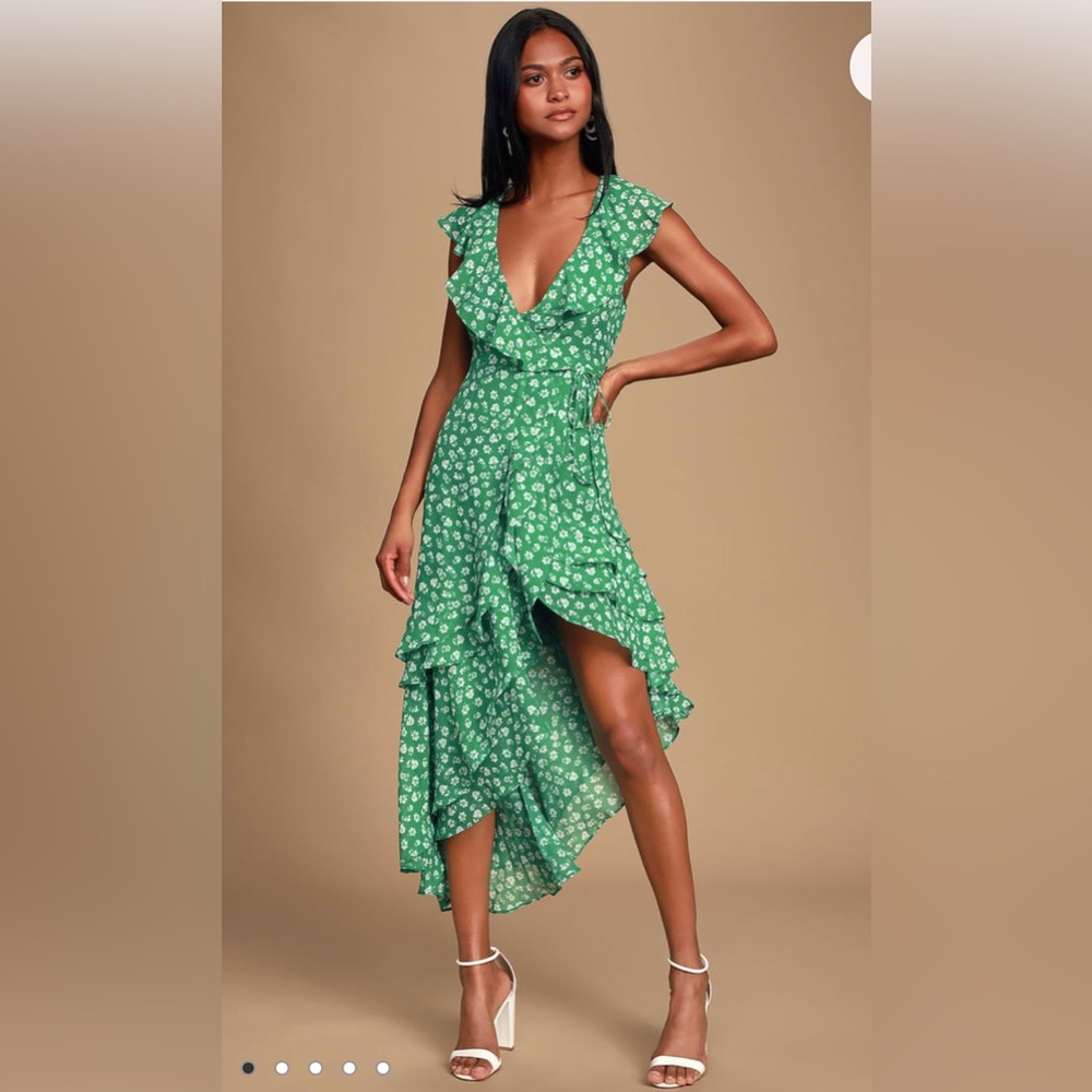 Lulus green floral wrap dress